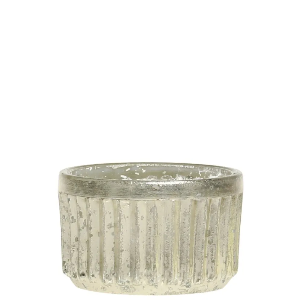 Outlet Chic Antique Teelichthalter mit Rillen in Silber
