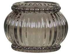 Hot Chic Antique Teelichthalter mit Rillen & Perlenkante mokka