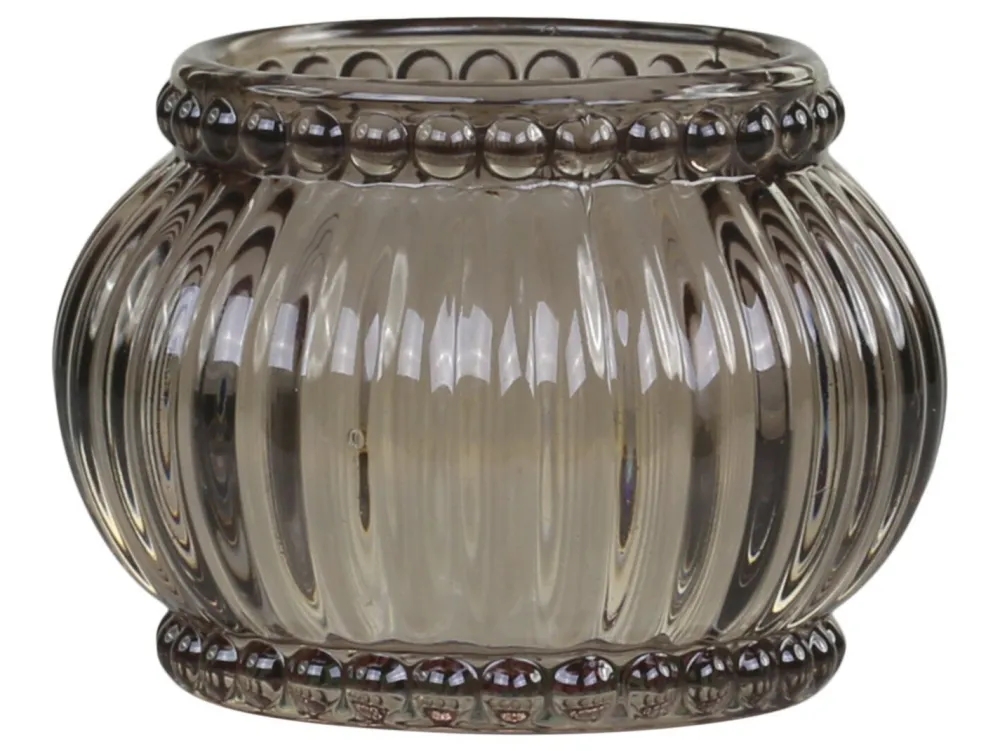Hot Chic Antique Teelichthalter mit Rillen & Perlenkante mokka