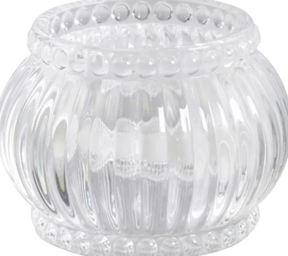 New Chic Antique Teelichthalter mit Nuten und Perlenkante