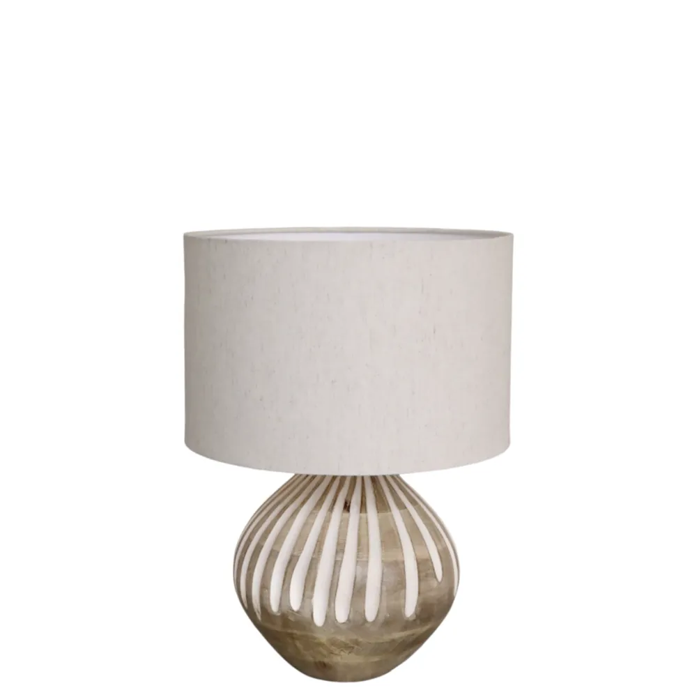 Outlet Chic Antique Tischlampe mit Muster und Leinen Lampenschirm