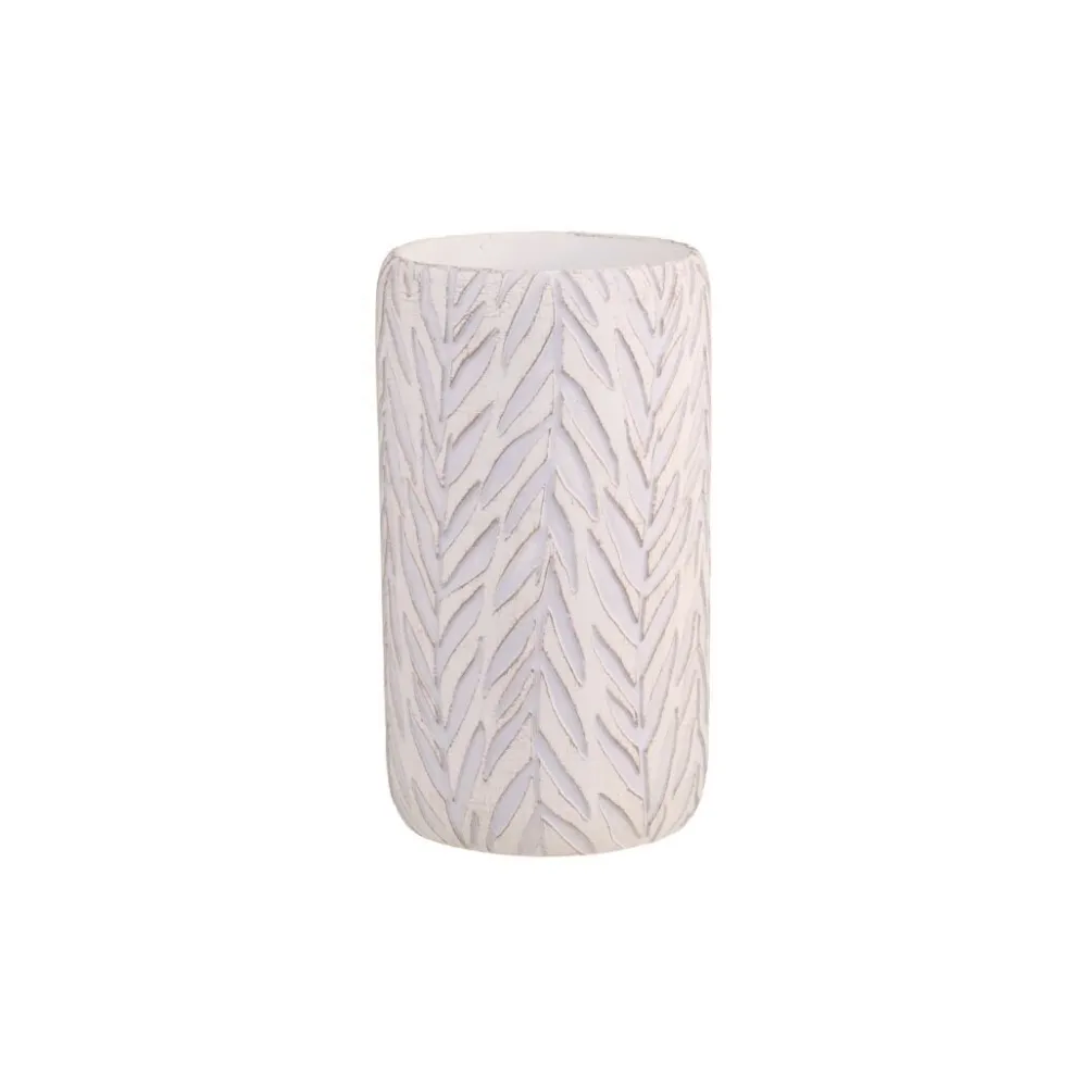 Outlet Chic Antique Vase aus Zement mit Blattmuster