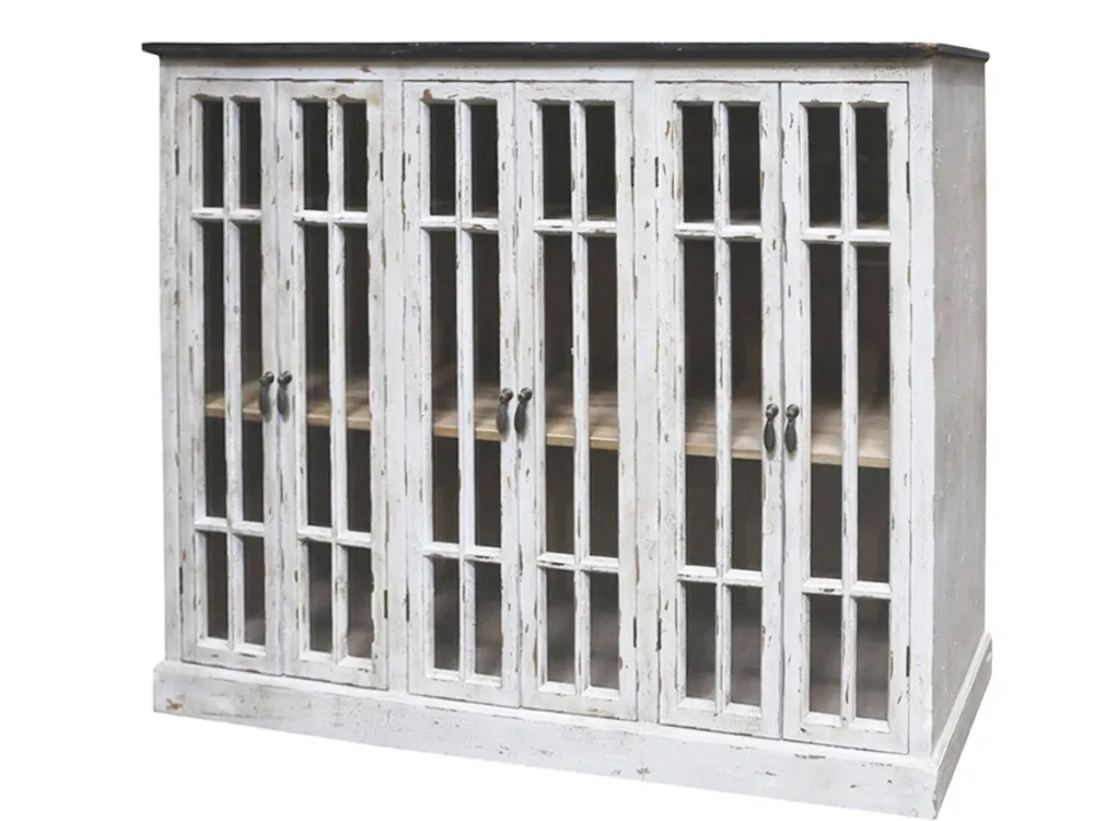 Online Chic Antique Vitrine mit 6 Türen und schwarzem Top