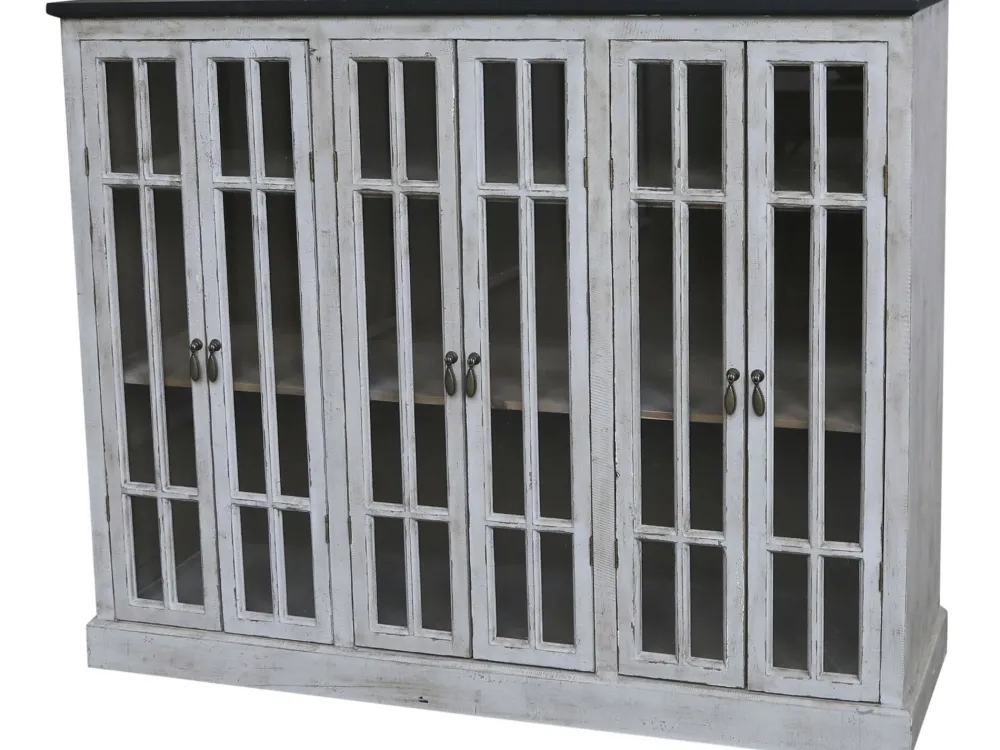 Online Chic Antique Vitrine mit 6 Türen und schwarzem Top