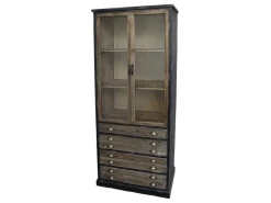 Clearance Chic Antique Vitrinenschrank mit Glastüren und 4 länglichen Schubladen