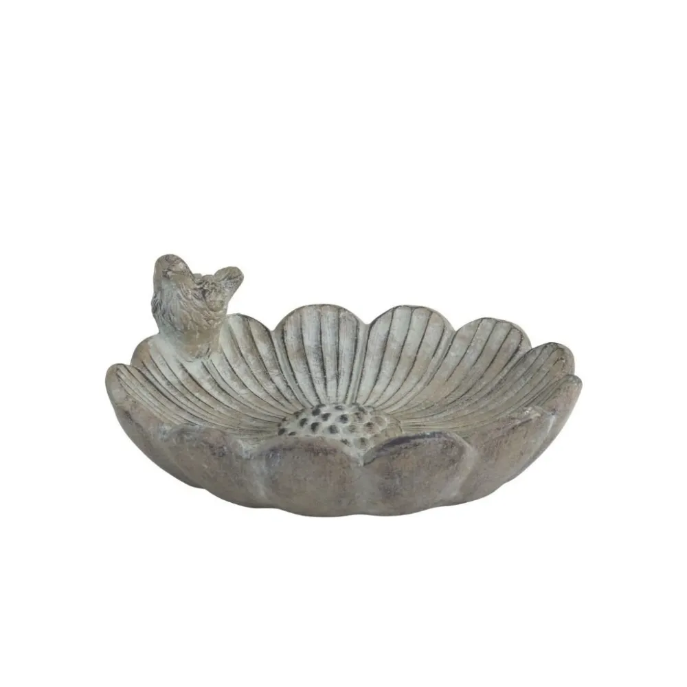 Chic Antique Vogelbad Blume mit Vogel am Rand