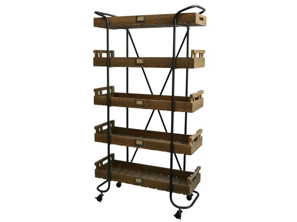 Outlet Chic Antique Wagen auf Rädern mit 5 Holztabletts