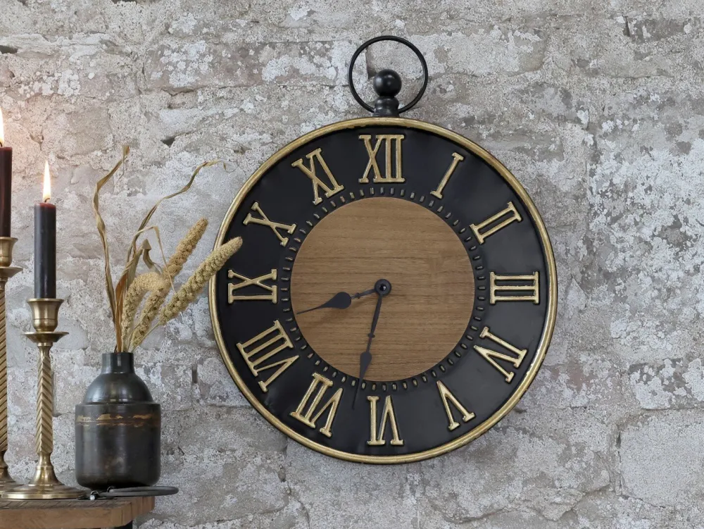 Outlet Chic Antique Wanduhr antik schwarz, messingfarben
