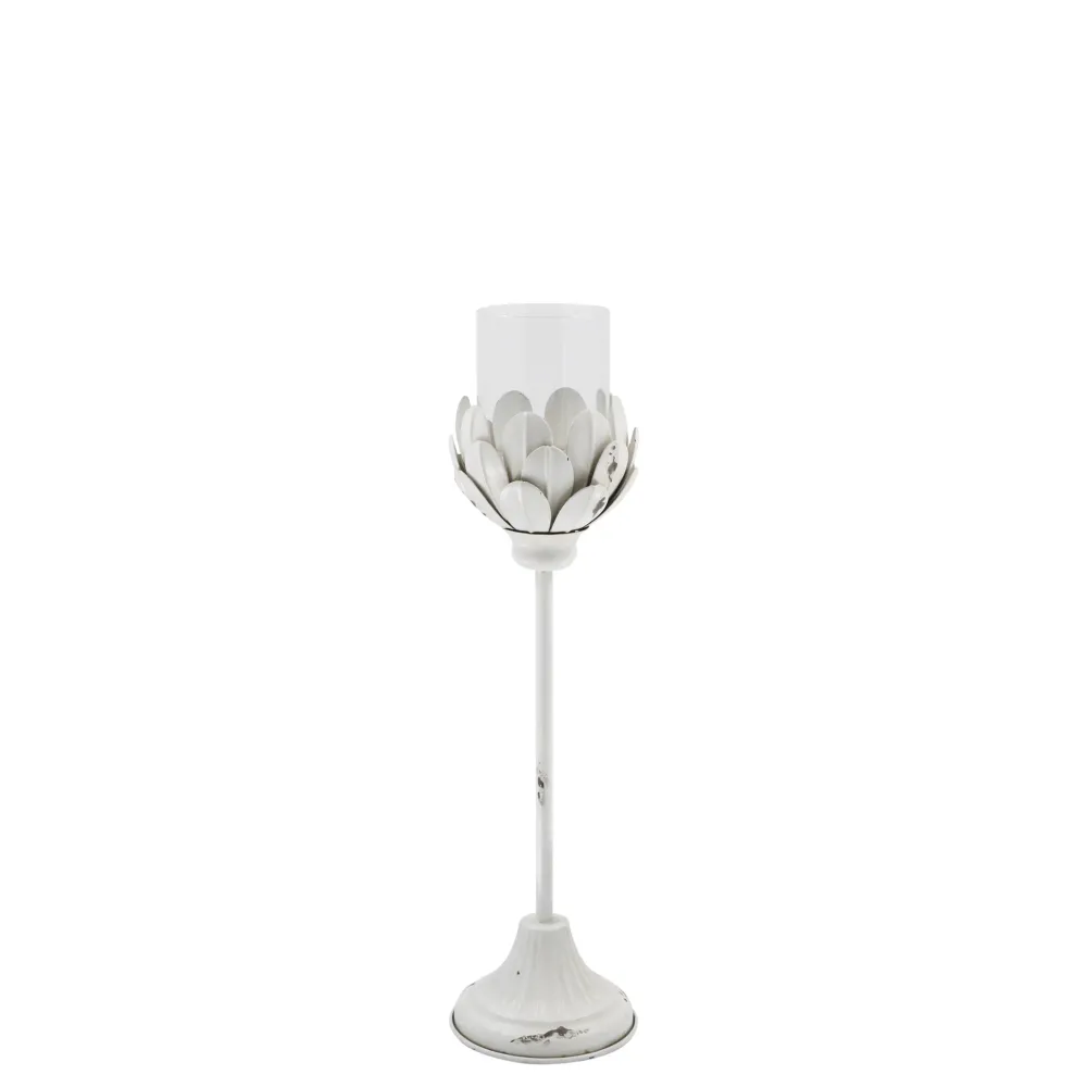 Chic Antique Weißes Vintage Windlicht auf Fuß