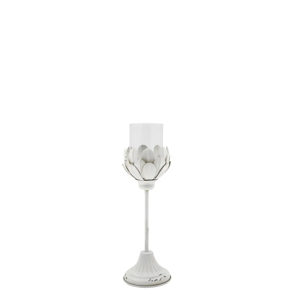 Chic Antique Weißes Vintage Windlicht auf Fuß