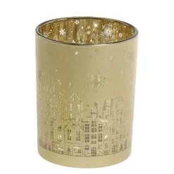 New Chic Antique Weihnachtlicher Goldener Teelichthalter mit Muster