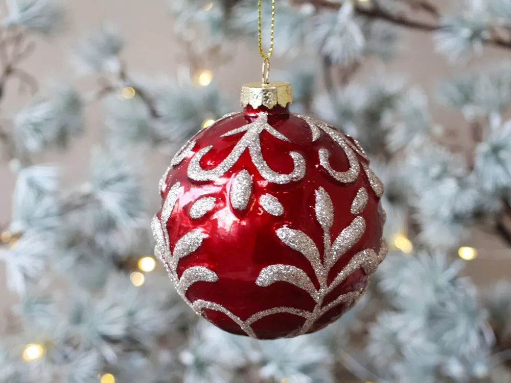 Sale Chic Antique Weihnachtskugel mit Glitzer, rot