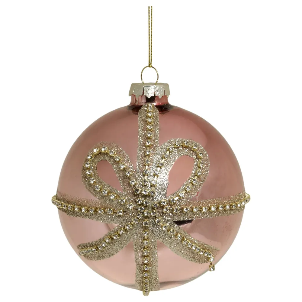Online Chic Antique Weihnachtskugel Rosa Glitzerschleife