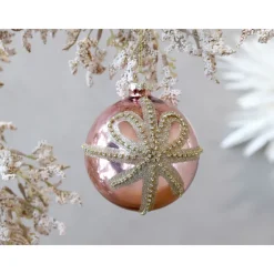 Online Chic Antique Weihnachtskugel Rosa Glitzerschleife