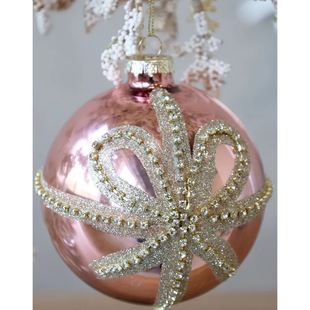 Online Chic Antique Weihnachtskugel Rosa Glitzerschleife