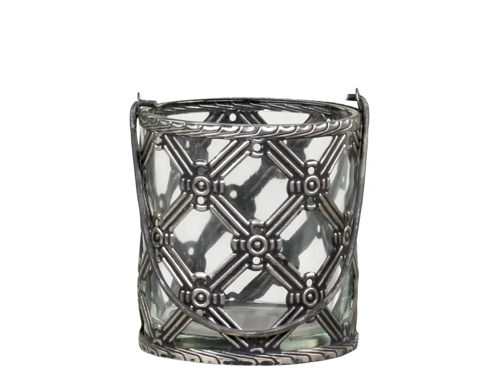 Hot Chic Antique Windlicht mit Henkel und Karomuster