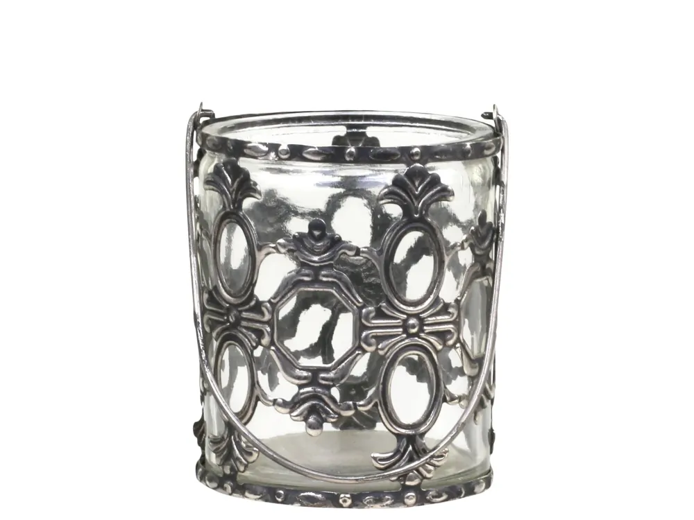 Sale Chic Antique Windlicht mit Henkel und Lilienmuster
