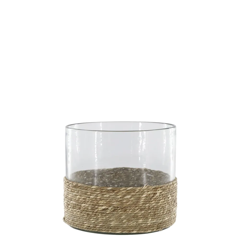 Chic Antique Windlicht mit geflochtenem Boden, Glas