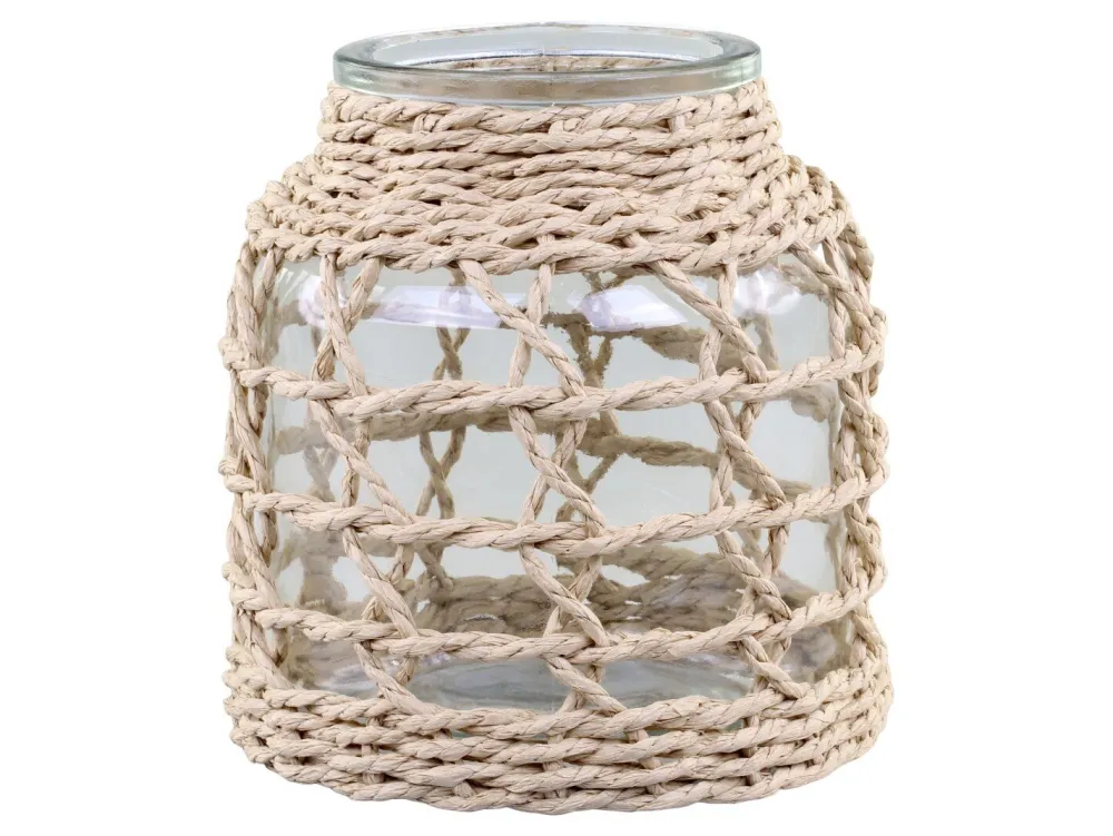 New Chic Antique Windlicht mit geflochtenem Schilf