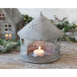 Outlet Chic Antique Winterliches Lichthaus zum Aufhängen Rund