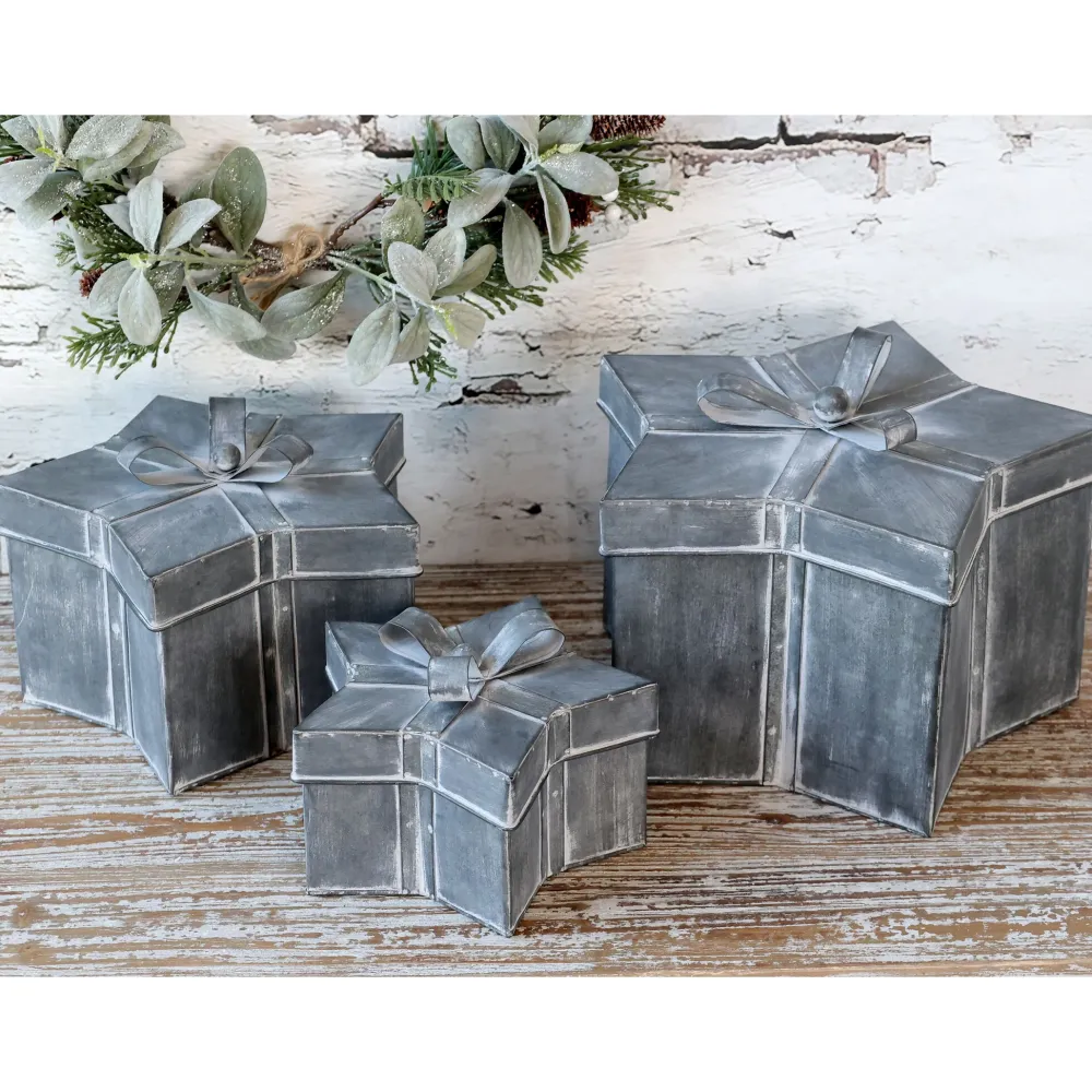 Online Chic Antique Winterliches Geschenkbox 3er-Set mit Schleife