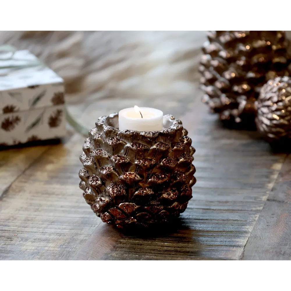 Hot Chic Antique Zapfen Teelichthalter mit Glitzer