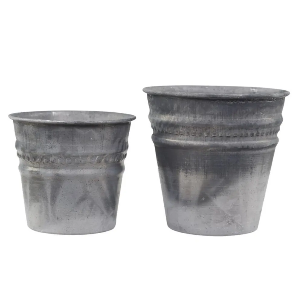 Chic Antique Zink Übertopf mit Perlenkante 2er