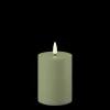 New Deluxe Homeart LED Real Flame Outdoor Stumpenkerze staubig grün