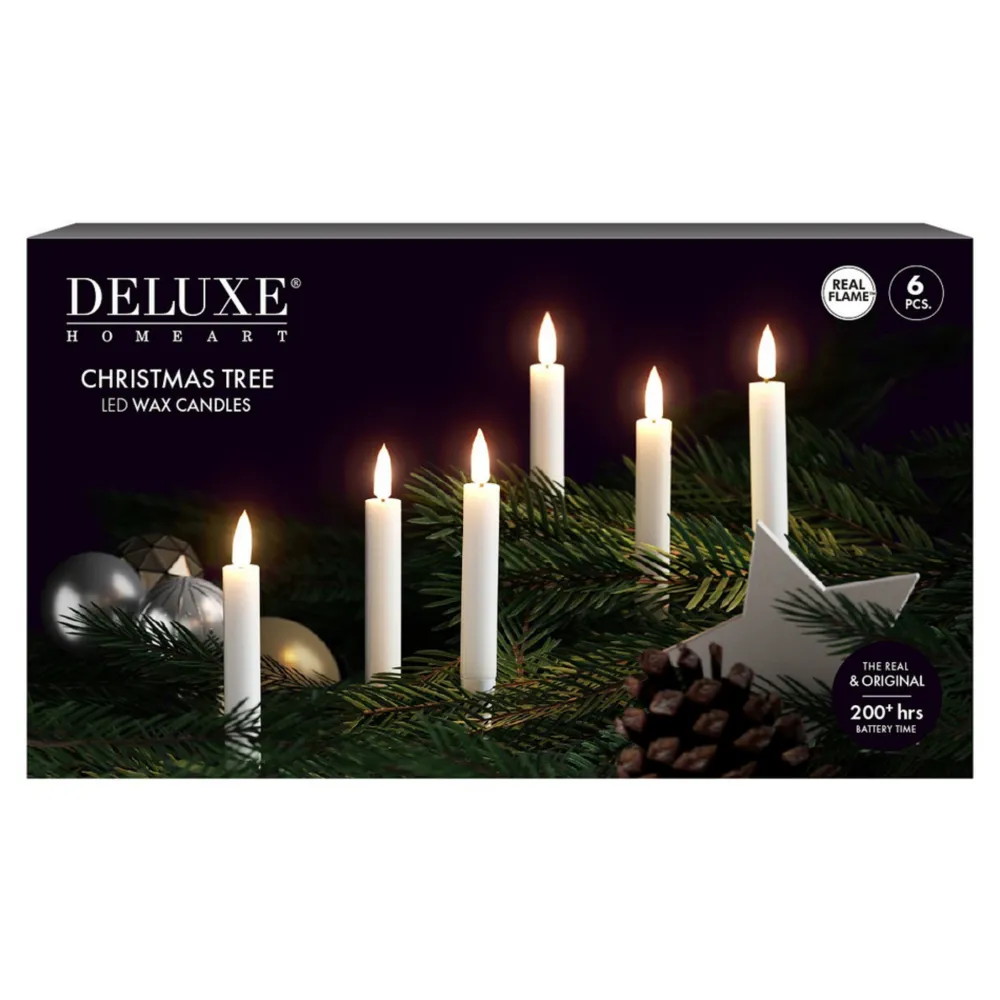New Deluxe Homeart LED Weihnachtsbaumkerzen mit Kerzenwachs beschichtet 6 stk