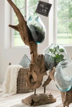 Online Faktorei Deko-Wurzel mit Glasvase in Tropfenform Teak-Holz