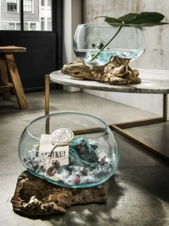 Outlet Faktorei Unikat-Dekowurzel Teak mit Glasschale