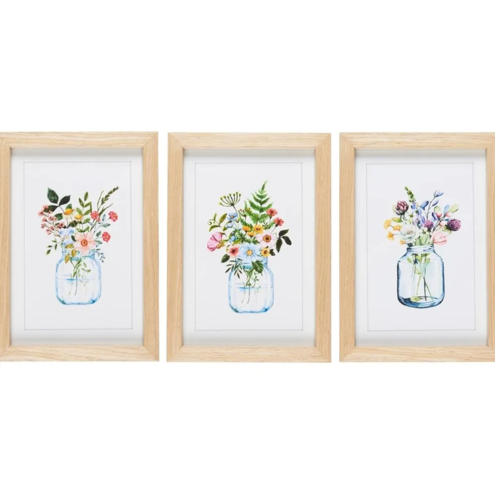 Best IB Laursen 3er Bilder-Set mit Blumenmotiv im Holzrahmen