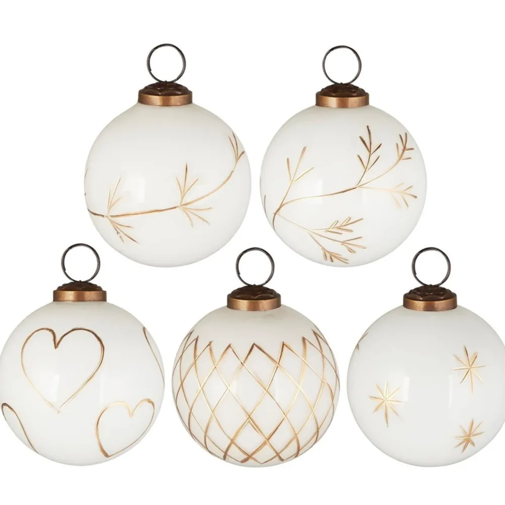 Outlet IB Laursen Große Weihnachtskugeln 5er-Set mit goldfarbener Eingravierung