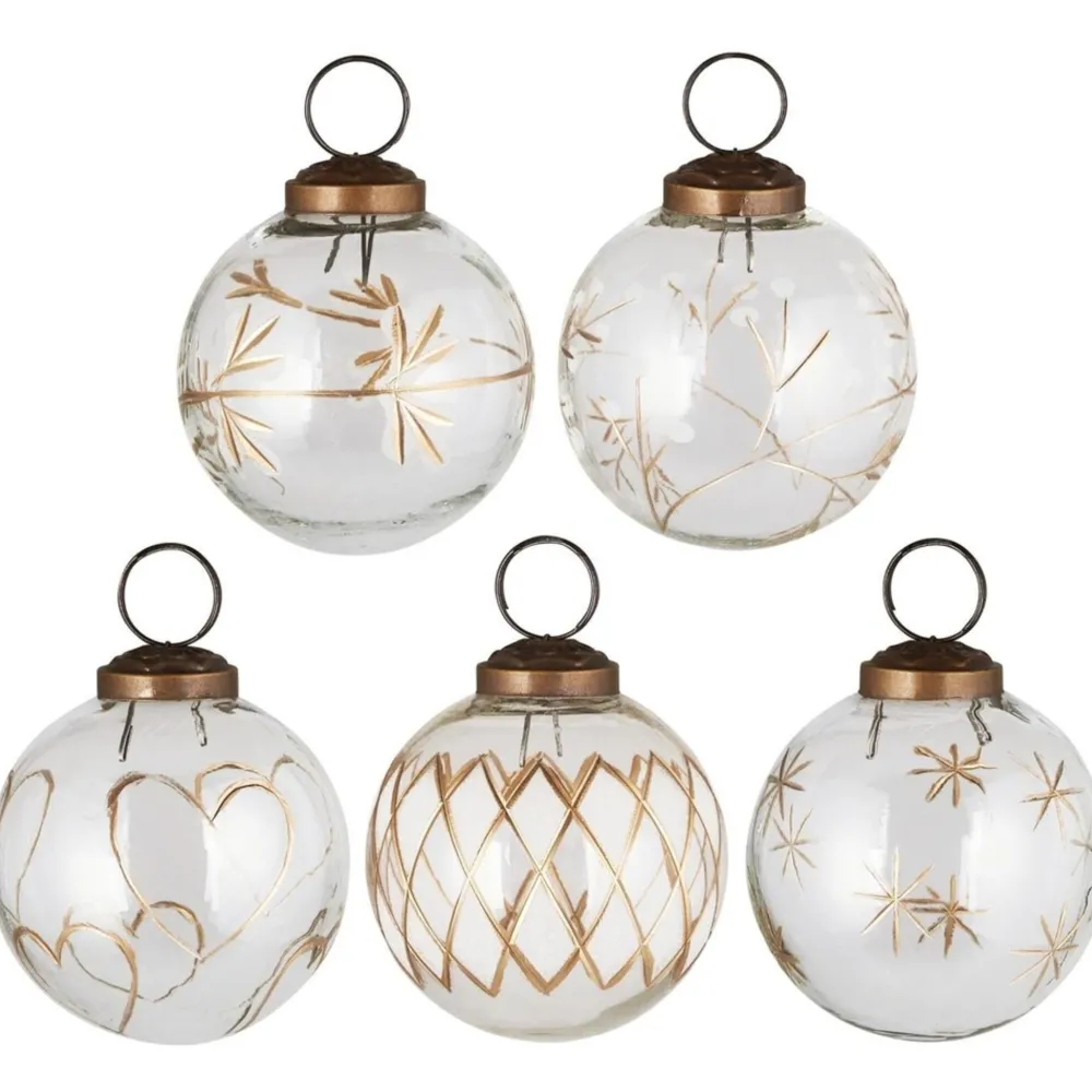 Outlet IB Laursen Große Weihnachtskugeln 5er-Set mit goldfarbener Eingravierung