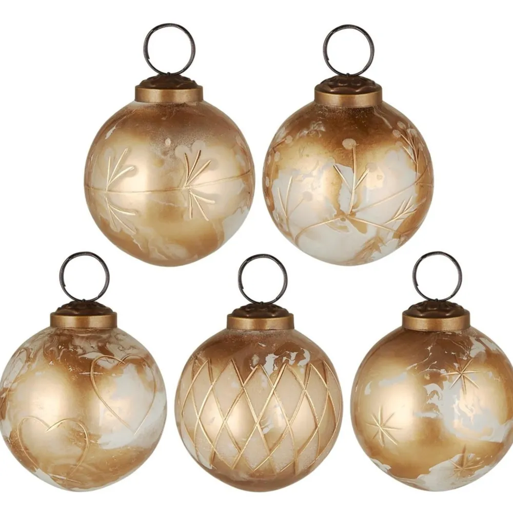 Outlet IB Laursen Große Weihnachtskugeln 5er-Set mit goldfarbener Eingravierung