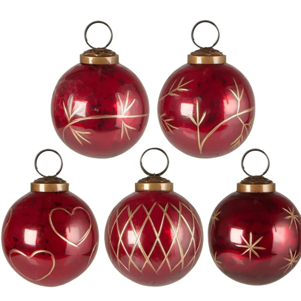 Outlet IB Laursen Große Weihnachtskugeln 5er-Set mit goldfarbener Eingravierung