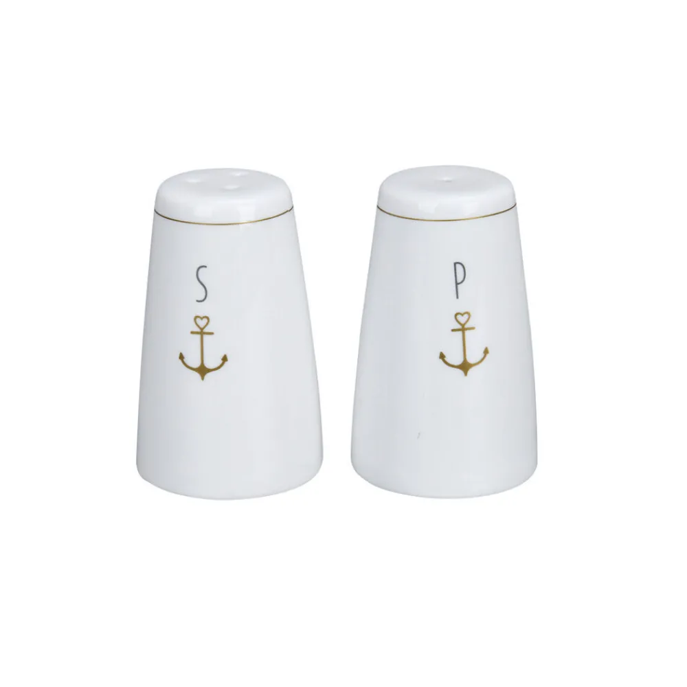 Sale Krasilnikoff Salz und Pfefferstreuer Set Gold Anchor