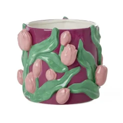 New RICE Handbemalter Keramik Blumentopf mit Tulpenmuster