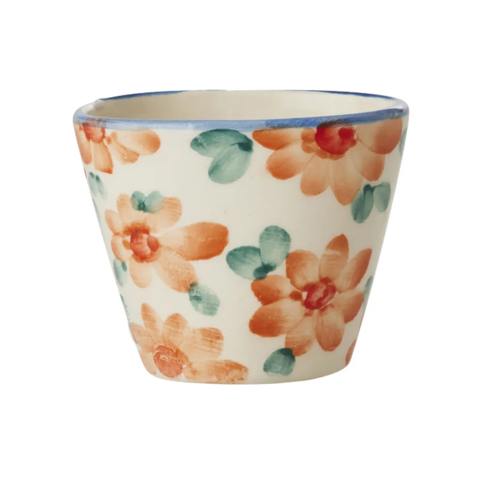 Clearance RICE Keramik Espressotasse Handgemacht Blumen Orange