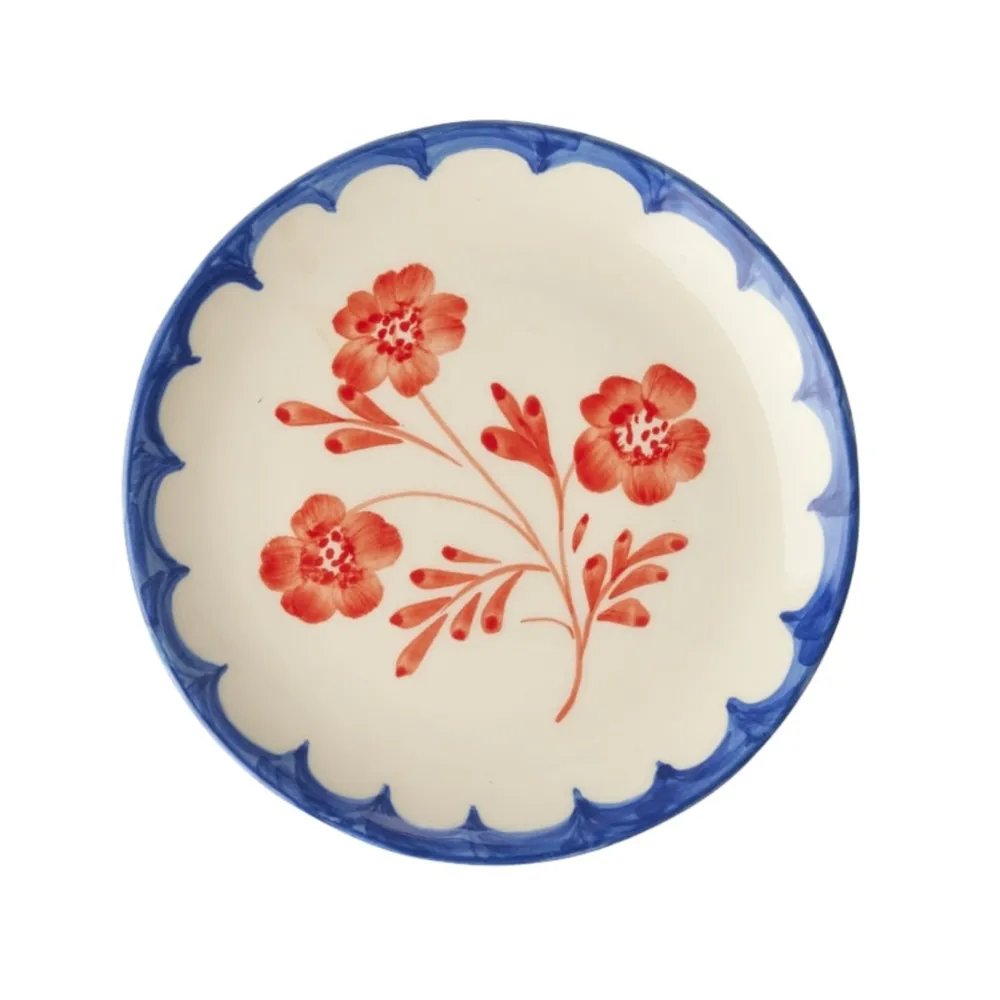 New RICE Keramik Kuchenteller Handgemalt Vintage Flower