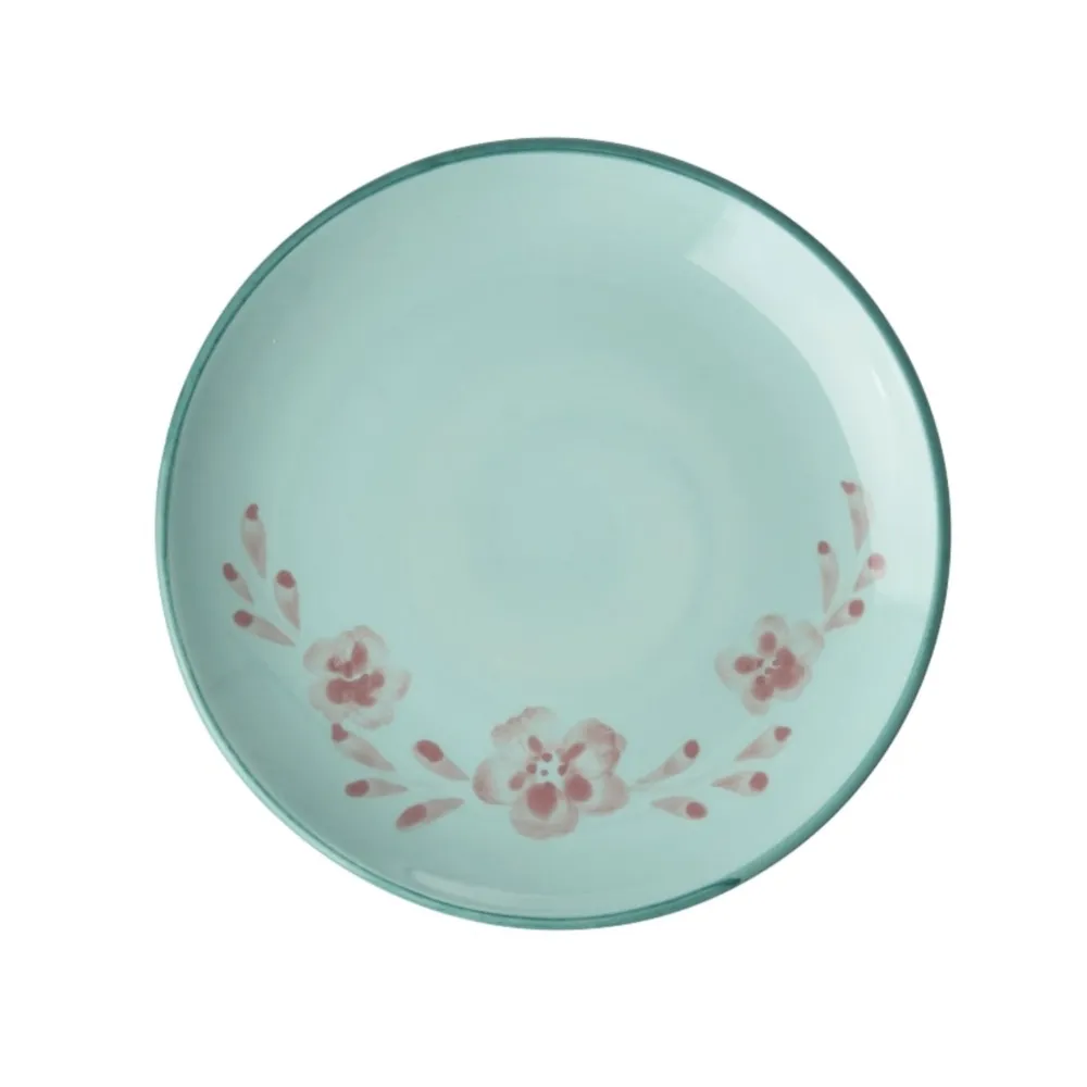 Discount RICE Keramik Kuchenteller Handgemalt Blume Mint