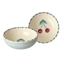 Clearance RICE Keramik Schale mit Handgemalten Kirschen