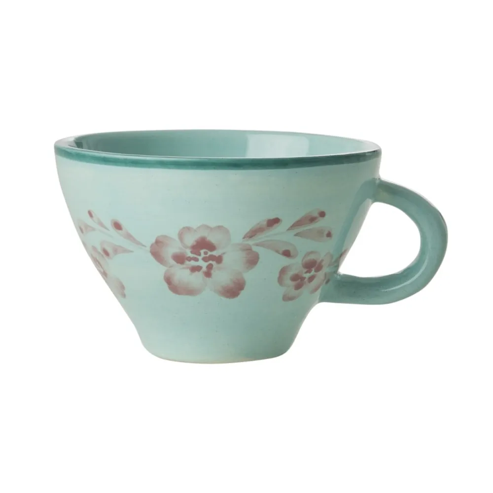 Sale RICE Keramik Teetasse Handbemalt Blume Mint