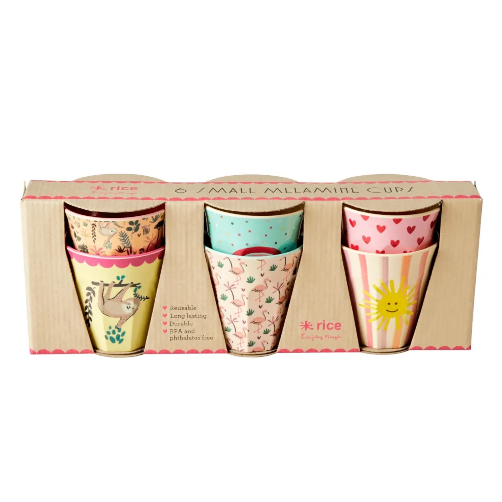 Online RICE Melamin Becher 6er-Set Funky Prints Pink