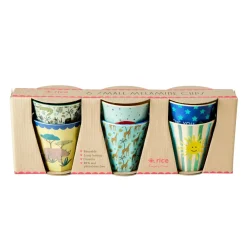 Sale RICE Melamin Becher 6er-Set Funky Prints Blau