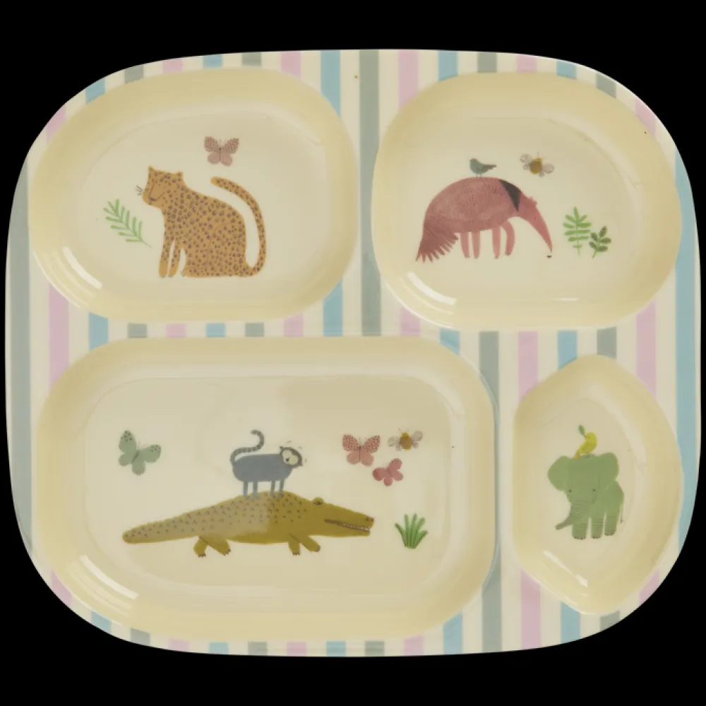 New RICE Melamin Kinderteller mit 4er Einteilung Sweet Jungle Print