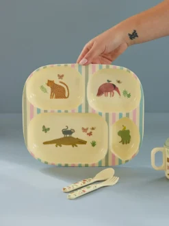 New RICE Melamin Kinderteller mit 4er Einteilung Sweet Jungle Print