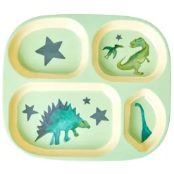 Hot RICE Melamin Kinderteller mit 4er Einteilung Dinosaurs Print