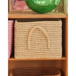 Outlet RICE Quadratischer Raffia Aufbewahrungskorb