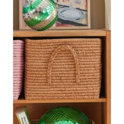 Outlet RICE Quadratischer Raffia Aufbewahrungskorb